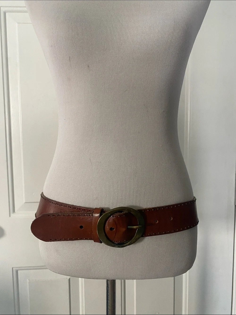 Vintage Fossil Brown Leather Belt Distressed Brass Buckle XL